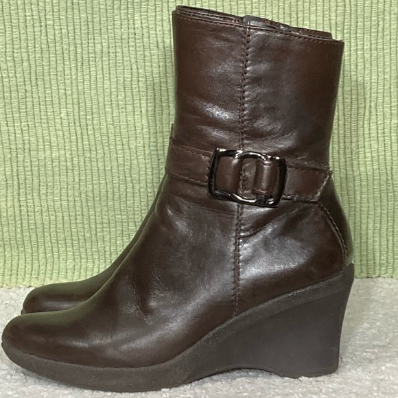 Marc Fisher Womens Ventura Brown Leather Mid Zip Wedge Boots Shoes - Size 6.5M - Picture 2 of 13
